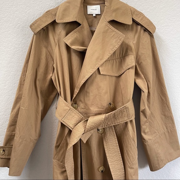 Vince Cotton Trench Coat Dark Khaki Size Large - Picture 4 of 10